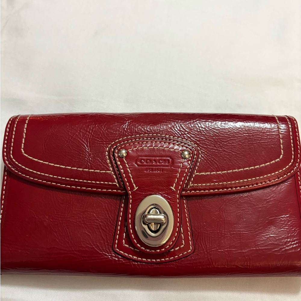 Vintage Coach Red Leather Turn Lock Clutch Wallet by